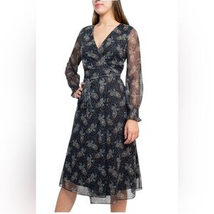 SAGE COLLECTIVE FULL WRAP MESH PAISLEY DRESS  WOMENS V-NECK LONG SLEEVE SIZE 8 P